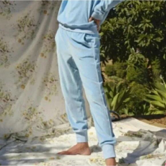 Womens AMO Velour Sky Blue Joggers Size S EUC! - Picture 1 of 3